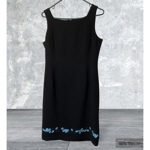 Worthington Black Sleeveless Embroidered Embellished Sheath Dress Womens Size 8M